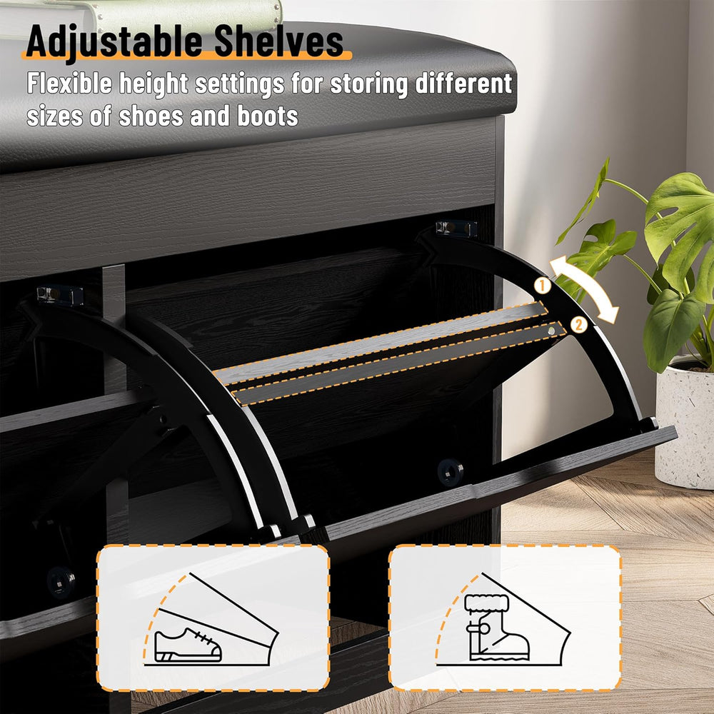40" Shoe Storage Bench with Flip Drawers Padded Seat Cushion, Shoe Cabin...