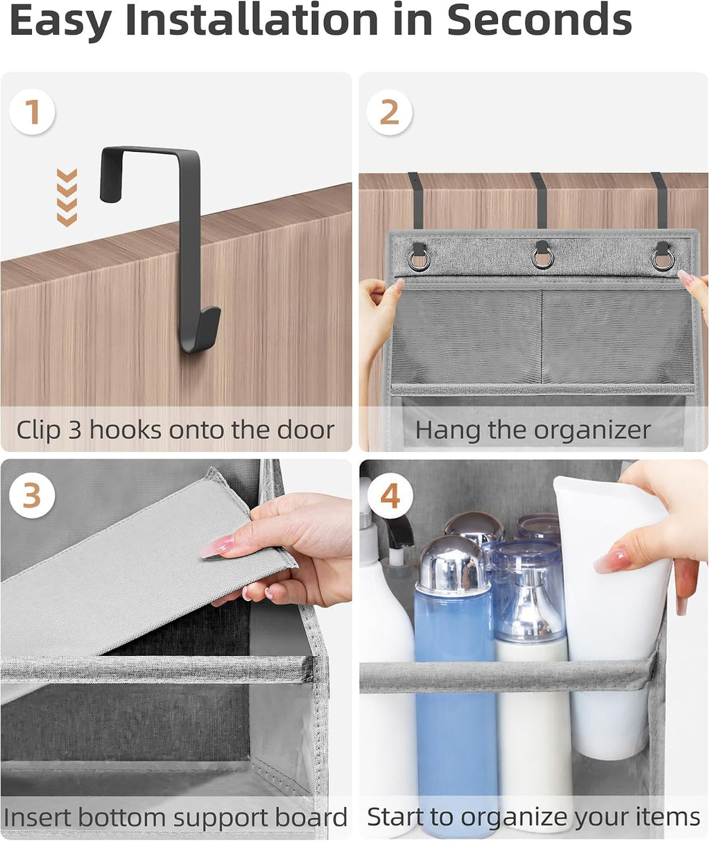 STORAGE MANIAC Over the Door Organizer 6-Shelf Closet Hanging Storage with 14 Mesh Pockets, 66lbs Capacity Clear Deep Pockets Behind Door Storage for Nursery, Bathroom, Bedroom, 1 Pack Grey