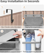 STORAGE MANIAC Over the Door Organizer 6-Shelf Closet Hanging Storage with 14 Mesh Pockets, 66lbs Capacity Clear Deep Pockets Behind Door Storage for Nursery, Bathroom, Bedroom, 1 Pack Grey