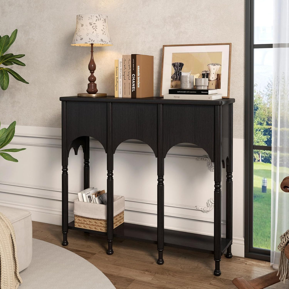40" Console Table with Storage Shelf, Retro Wooden Entryway Table