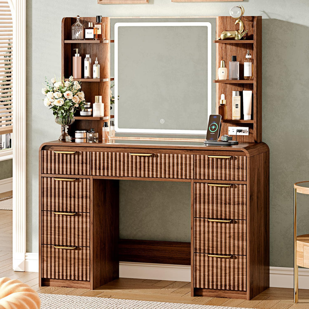 43" Makeup Vanity Desk with Mirror and Lights&Power Outl, 3 Adjustab...
