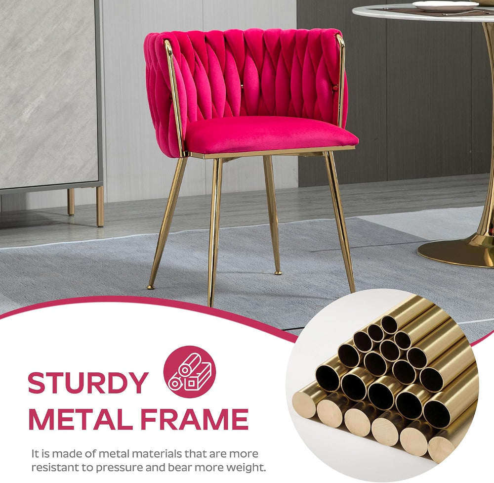 Baysitone 51" Modern Glass Dining Table with 4 Hot Pink Velvet Dining Ch...