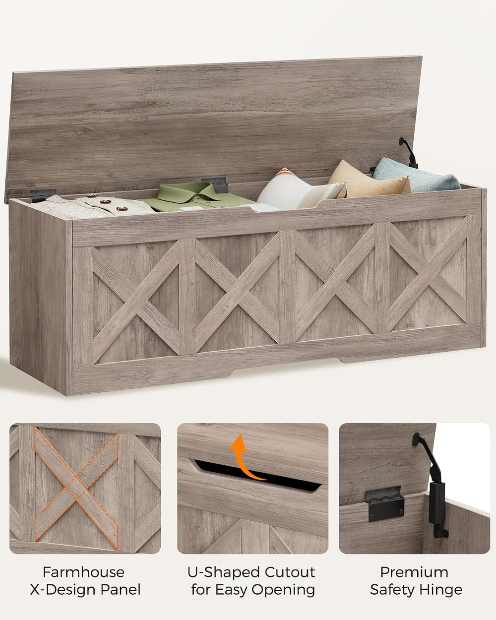 Homleke 47.2" Extra-Large Wooden Storage Chest, Farmhouse Storage Bench ...
