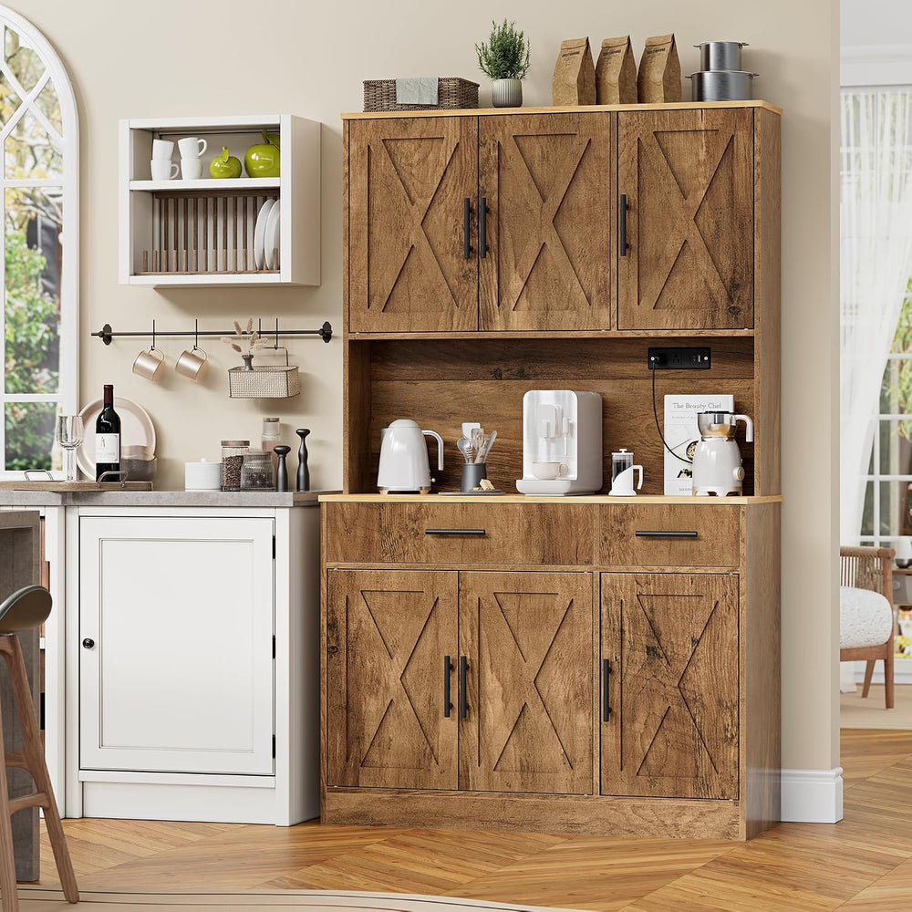 Shintenchi Pantry Cabinet with Charging Station, 70” Tall Kitchen Storage Cab...