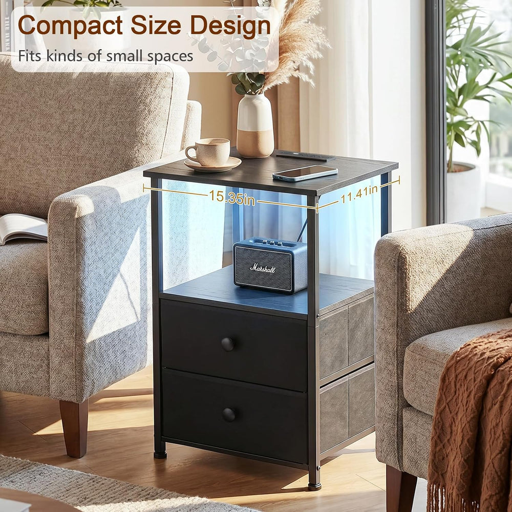 LOAKEKEL Nightstands Set of 2, LED Night Stand with Charging Station | Bedsid...