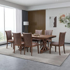 KEIKI Retro 7-Piece Wooden Dining Table Set for 6 Person, Mid-Century Style Table Set with Rectangular MDF Table and 6 Faux Leather Upholstered Chair, Easy Assembly, for Kitchen, Dining Room, Oak