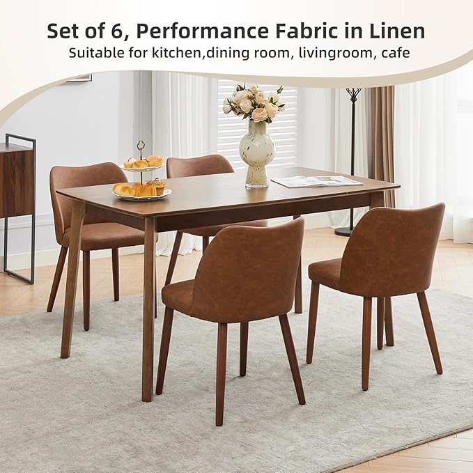 Dining Chair Set of 2, Leather Upholstered Dining Chair with Wood Legs, Wing ...