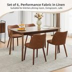Dining Chair Set of 6, Leather Upholstered Dining Chair with Wood Legs, Wing Backrest, Wooden Kitchen Chair, Kitchen Chairs with Thick Cushions for Dining Room, Living Room, Brown