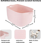 XUANGUO Large Rectangle Woven Cotton Rope Blanket Basket 22"x17"x12" Pink | Storage basket for nursery and living room; toy basket for kids, laundry basket for clothes and towels, or gift basket.