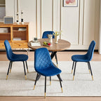 37" Round Table Set for 4, Mid Century Modern Small Kitchen Table Set, Space Saving, Dinette for Home, Apartment, Dining Room (Imitation Wood Table+ 4 Navy Blue Velvet Chairs)