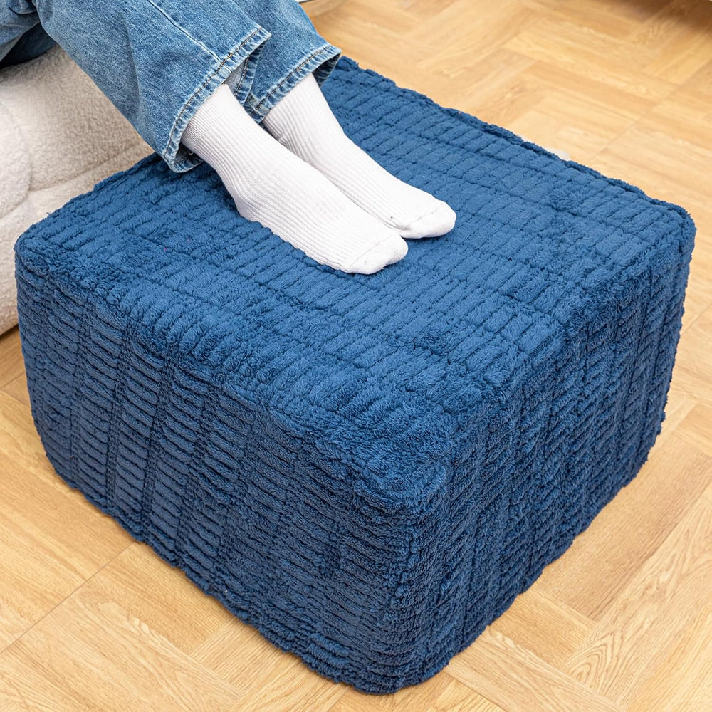 Round Plush Ottoman Pouf Stuffed– Fluffy Ottoman Foot Rest with Modern Foam F...