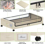 Under Bed Storage with Wheels, XXL 60L Under the Bed Storage Bins, Underbed Storage Containers with Lids & Label, Rolling Metal Drawer for Shoes, Clothes, Books, Toys (4-Pack Beige)