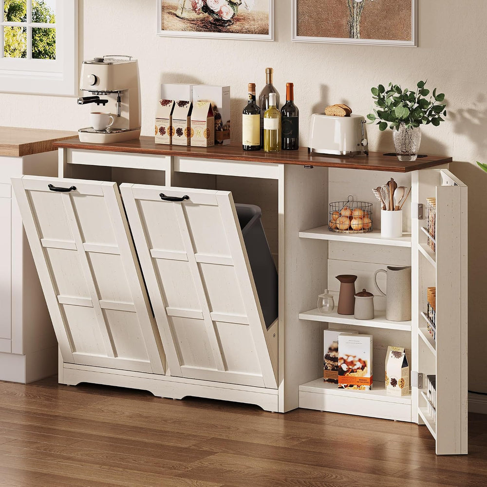 YITAHOME Farmhouse Kitchen Island, 2 Tilt‑Out Compartments | Tilt‑out compart...