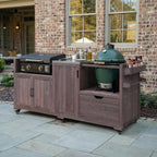 Merax 80.5" Outdoor Kitchen Island for Big Green Egg& Blackstone Griddle,Solid Wood Grill Cart Table with Stainless Steel Top,Drawer for Large Big Green Egg and 21"/28" Blackstone Griddle,Dark Brown