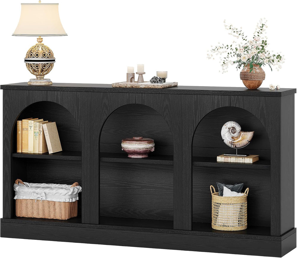 Tribesigns Black Console Table with Storage, 63" Long Arched Entryway Table