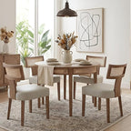 HNY Mid Century Modern Rattan Dining Chairs Set of 6, Farmhouse PU Leather Upholstered Accent Chair Curved Backrest Kitchen Chairs, with Hardwood Frame, Grey