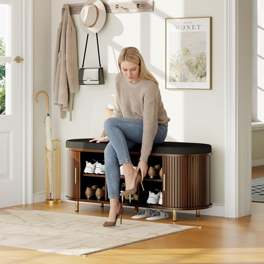 DHH 2-Tier Storage Bench,Wide Shoe Bench with Thickened Padded Seat Cushion, ...