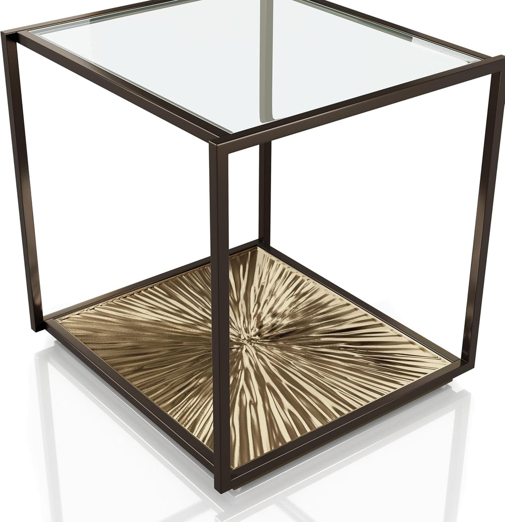 24/7 Shop at Home Aureum Modern 24-inch 1-Shelf Glass Top End Table with Sunb...