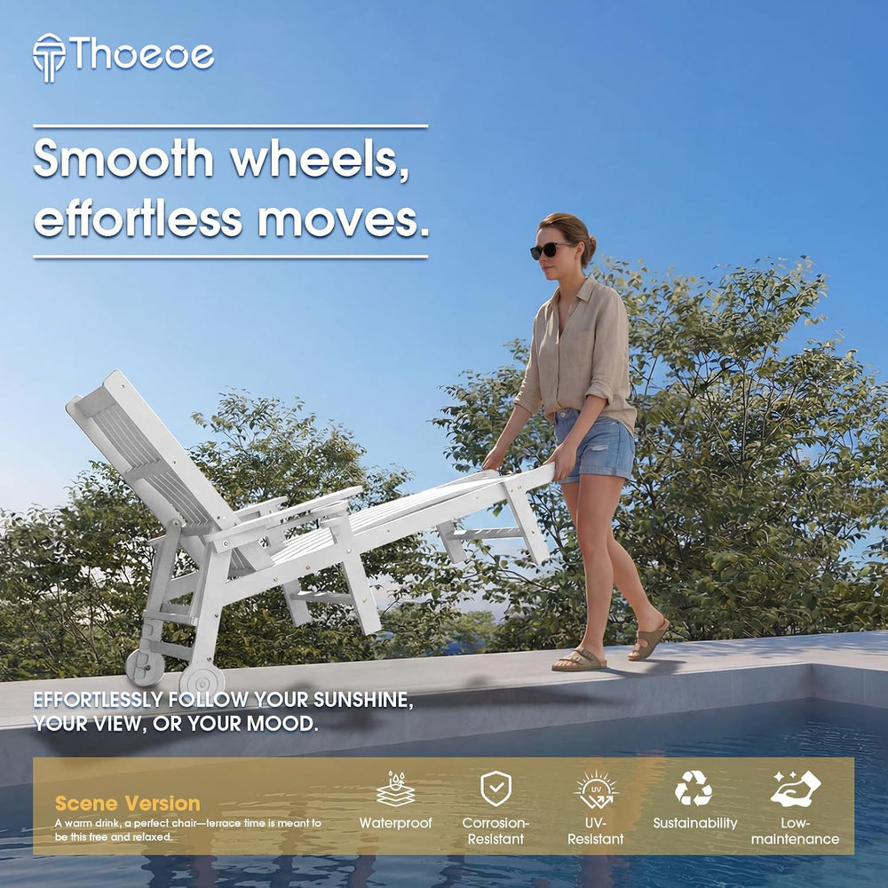 THOEOE Patio Chaise Lounge Chair,HDPE Lounge Chair Outdoor with Wheels | Over...
