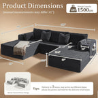 108" Oversized Cloud Sectional Couch, Comfort U Shaped Boneless Couch for Living Room, Extra Deep Seats No Assembly, Modular Sofa, Corduroy (Dark Grey, 2 Seater + Left Facing Chaise + Ottoman)