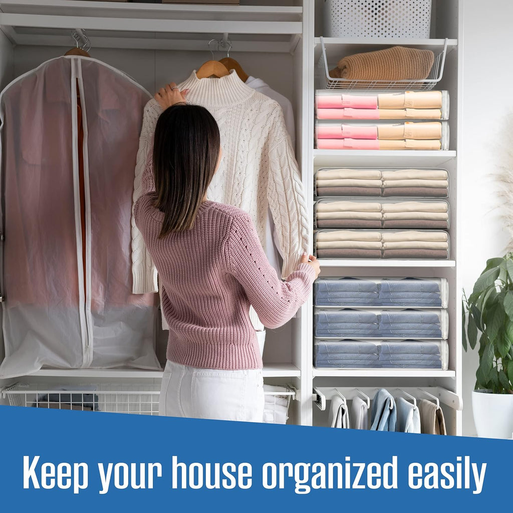 Houseables Sweater Bags Moth Proof, Clothing Storage Bags, with Zipper, Sweater Storage, Clear Zippered Organizers, Clothes, Blanket, Linen, Bedding, Quilt, Vinyl Plastic Protectors, 18x15x4”, 5 Pack.