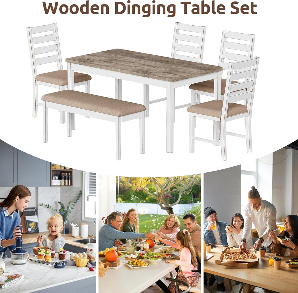 59" Dining Table Set Farmhouse Rectangular White Kitchen Room Table &amp...