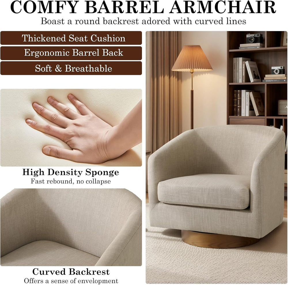 Swivel Barrel Accent Chairs Set of 2, Fabric Upholstered Armchair for Living ...