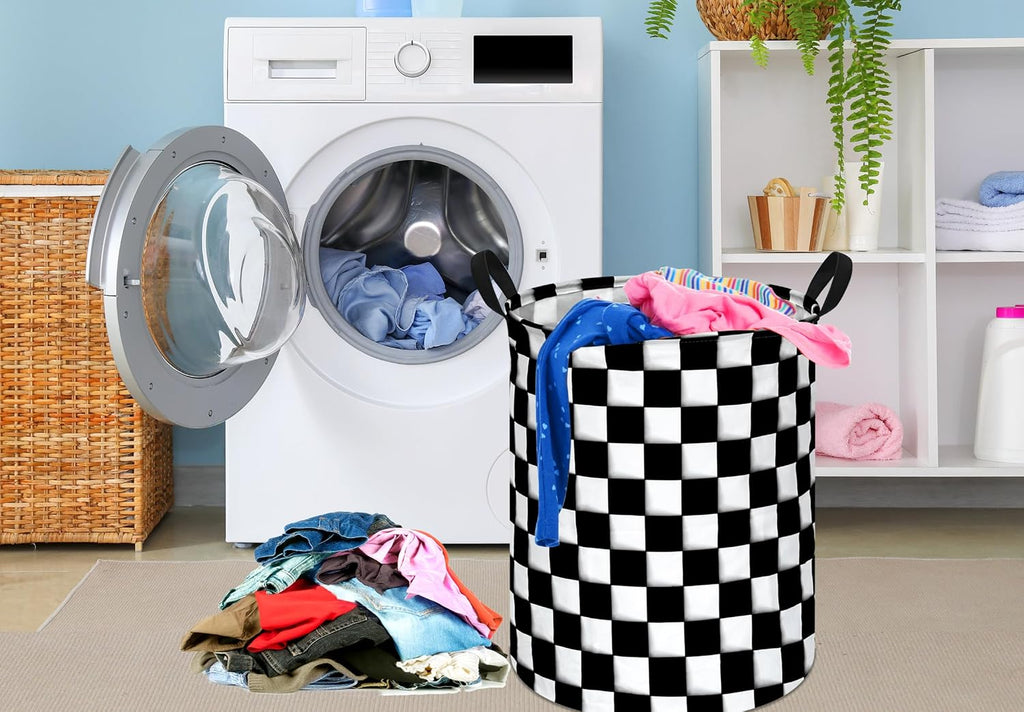 Racing Flag Kids Laundry Gift Basket Storage Hamper, Clothes Storage Organizer Bins, Shelf Basket with Handles for Room Decor