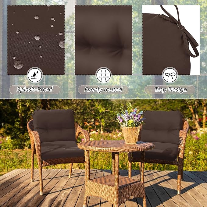 Geetery Outdoor Chair Cushions Set of 4 for Patio Lawn Furniture Wicker Rocking Dining Chairs 42x21x4 Inch High Back Seat Pads Replacement with Ties Weather-resistant Fade-resistant Indoor(Dark Brown)