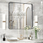30×30 Black Bathroom Mirror, Rectangular Bathroom Vanity Mirror for Wall with Rounded Corners & Aluminum Alloy Frame, Tempered-Glass, Modern, Farmhouse, Horizontal/Vertical, Entryway, Bedroom