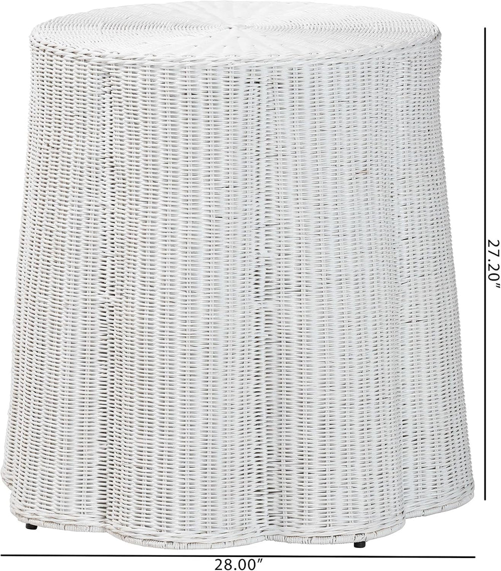 bali & pari Palm Bohemian White Scalloped Rattan End Table