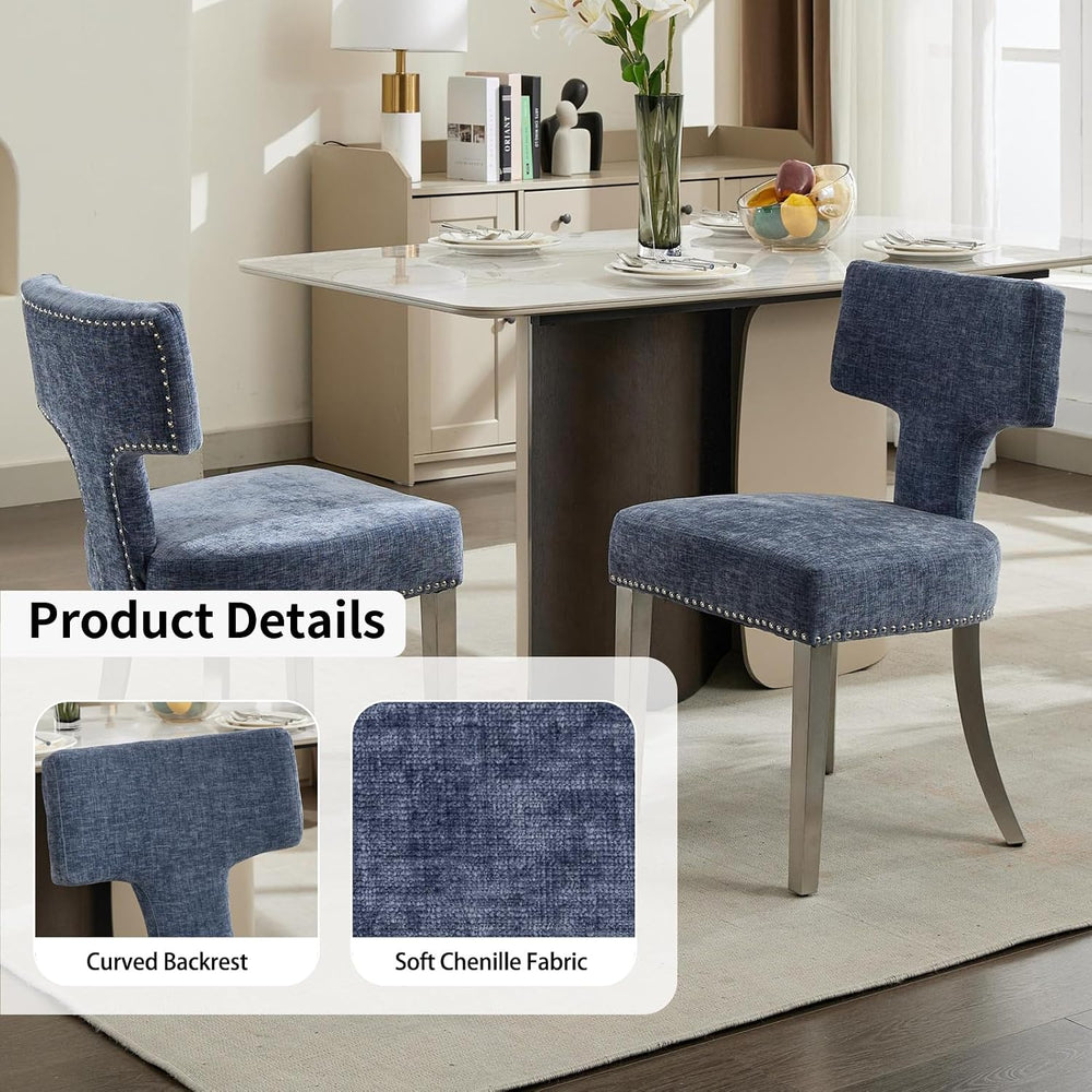 Shenyon Mid Century Modern Dining Chairs Set of 6, Chenille Fabric Upholstere...