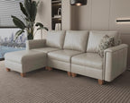 SITJOY 91" Faux Leather Modular Sectional Sofa with Storage, Mid Century Modern Sectional Couches for Living Room, Soft Padded Armrests, 3 Seater L-Shaped Couch with Ottoman, Greige