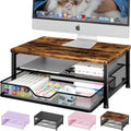 OPNICE Computer Monitor Stand Riser, Desk Organizer with Drawer, Laptop Stand, Office Desk Accessories & Workspace Desktop Organizers Storage for Office Supplies(Brown)