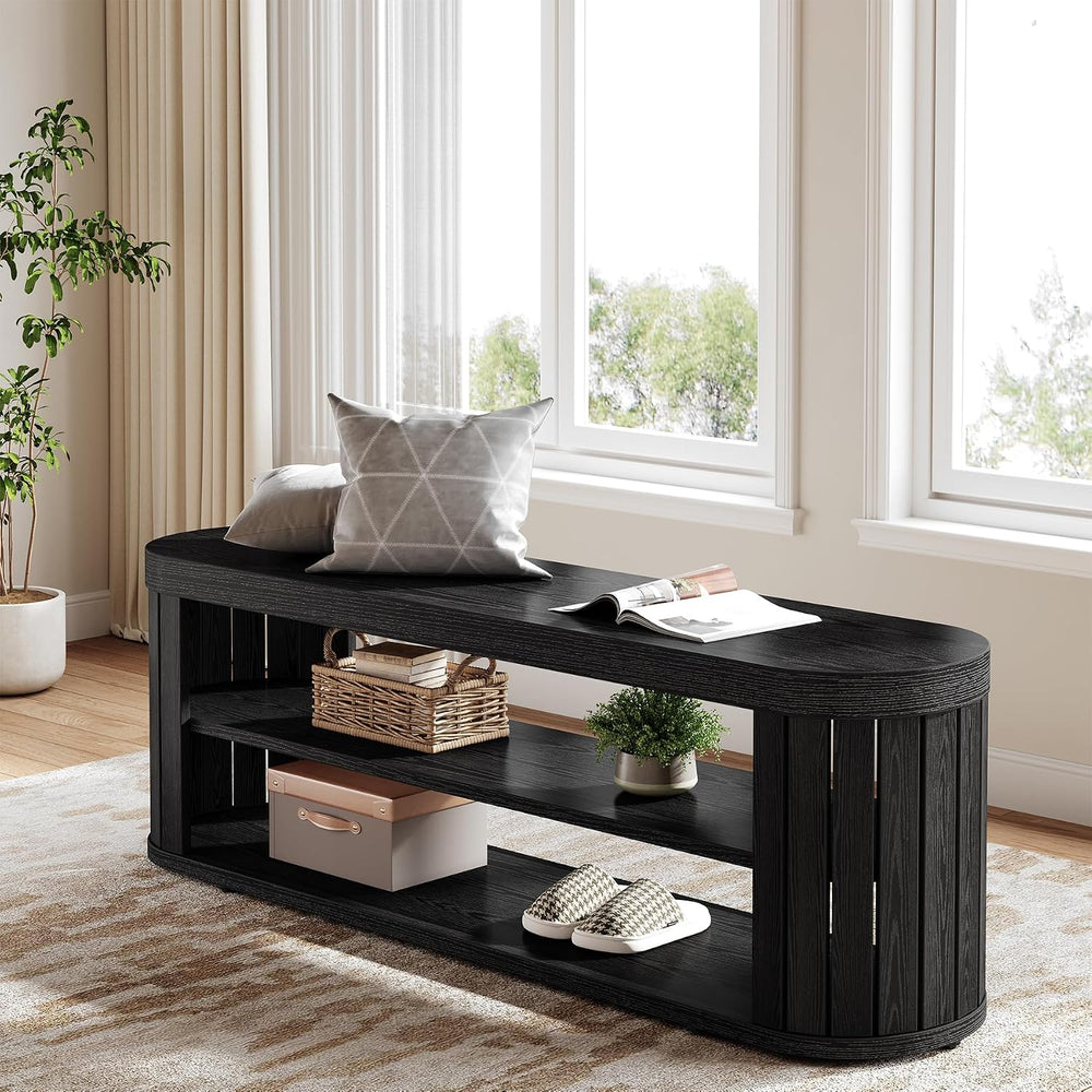Tribesigns 47.2" Wooden Entryway Bench with 2-Tier Shoe Storage, Farmhou...