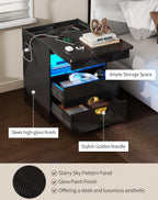 FREDEES LED Night Stand with Gun Drawer & LED Light | 3-Color Lights & Human Body Sensor, Smart Charger Station, 2 DrawersHidden Storage, End Table Bedroom Livingroom