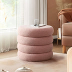 20.1 Inch Round Storage Ottoman, Modern Sherpa Ottoman Coffee Table with Removable Top, Pink Vanity Stool with Storage for Bedroom, Living Room, Dorm, Set of 1
