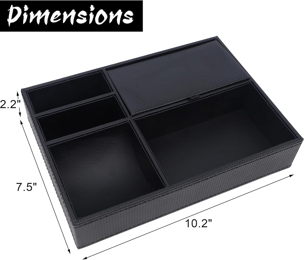 Zcaukya Men's Valet Tray, Jewelry Box Nightstand Organizer with 5 Compartments for Phone Keys Wallet Watch Glasses, Faux Leather Dresser Entryway Catchall Holder for Father's Day Gift (Black)
