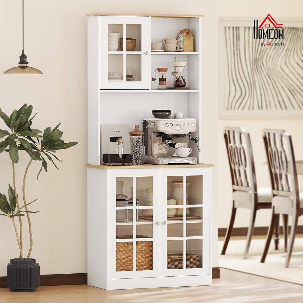 HOMCOM Kitchen Pantry Storage Cabinet 72" with Hutch, White | Large Coun...