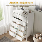 RoyalCraft White Fluted 5 Drawer Dresser for Bedroom, Tall Chest of Drawers, Waterproof Lacquered Desktop,Modern Wood Storage Cabinet for Living Room