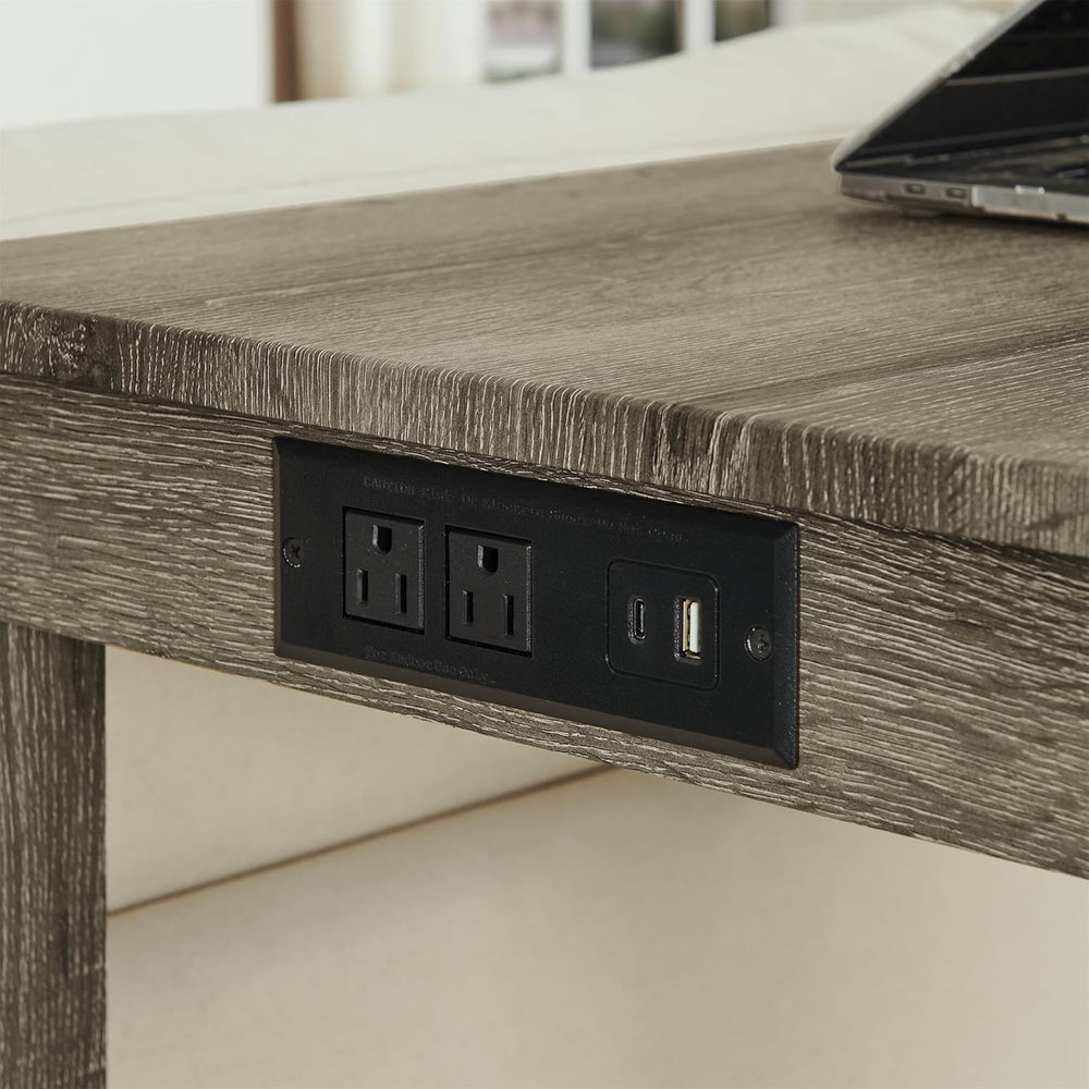 KEIKI 4-Piece Bar Table Set with Charging Station - 59" Industrial Kitch...