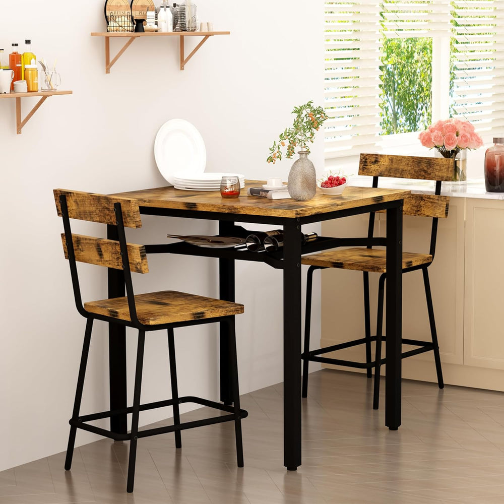 Hooseng 3 Piece Bar Table and Chairs Set, Counter Height Small Dining Table w...