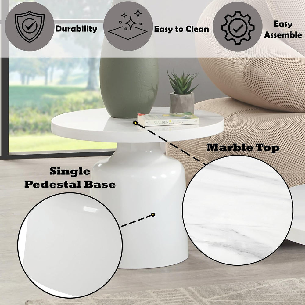 Engineering Marble White High Gloss End Table