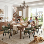 HNY Modern Dining Room Arm Chairs Set of 6, Green Retro Faux Leather Upholstered Barrel Dining Chairs with Arms Mid-Century Accent Chair with Metal Legs, Open-Back Kitchen Side Chairs for Living Room