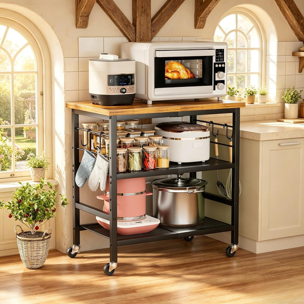 Rolling Kitchen Microwave Cart, 3 Tier Microwave Stand with Wheels, Bathroom ...