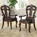 Furniture of America Anatole Traditional Arm Chairs Set of 2, Comfortable Upholstered Seating with Ornate Corbels, Gold Tip Crown Molding and Backrest for Dining Room and Living Room, Dark Brown