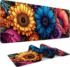 Flower Gaming Mouse Pad 31.5"x11.8"Desk Mat Anti-Slip Rubber Base & Durable Stitched Edges for Gamers Smooth Mouse Writing Surface for Desk Office/Home