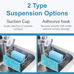 KESOL RustProof Sponge Holder Caddy for Kitchen, Stainless Steel Organizer, Brush Holder, 304 Accessories, Suction Cup + Adhesive