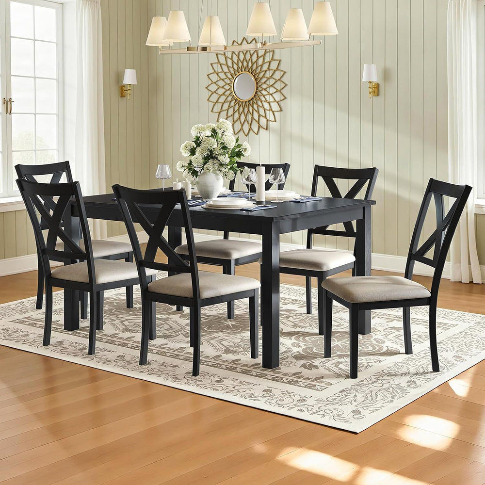 LUXOAK 7-Piece Farmhouse Kitchen Table and Chairs Set for 6, Grey & White...
