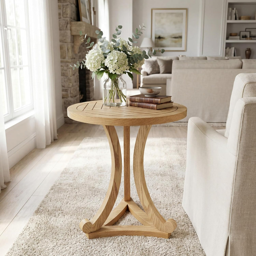 Christopher Knight Home Isele Wood Accent Table with Round Slatted Top Design...